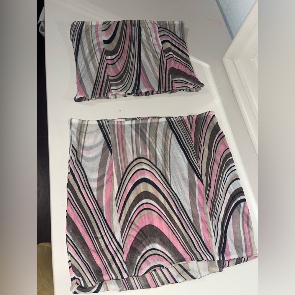 Multi color tube top and skirt set